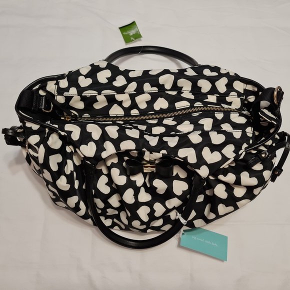 Kate Spade Stevie Baby Bag Black & White/Cream Hearts Renny Drive - Picture 2 of 11